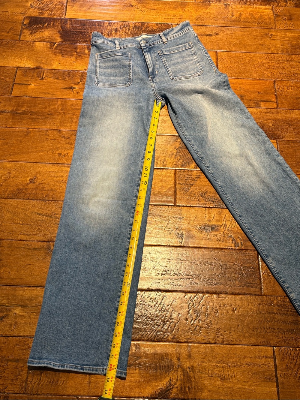 Madewell Emmett Wide-Leg Jeans Women 28T Blue EUC High Rise Patch Pocket - Picture 8 of 16